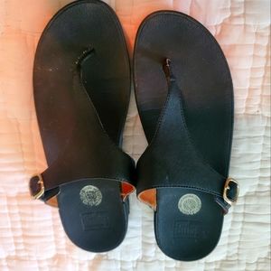 Black Leather Fit Flops